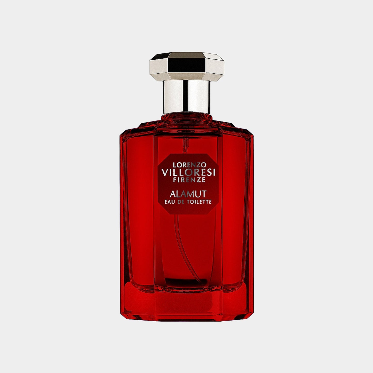 Lorenzo Villoresi Alamut EDT sample, verpakt in een elegante, rode flacon met een luxe dop. Deze geur vertegenwoordigt een unieke mix van verfijning en mysterie.