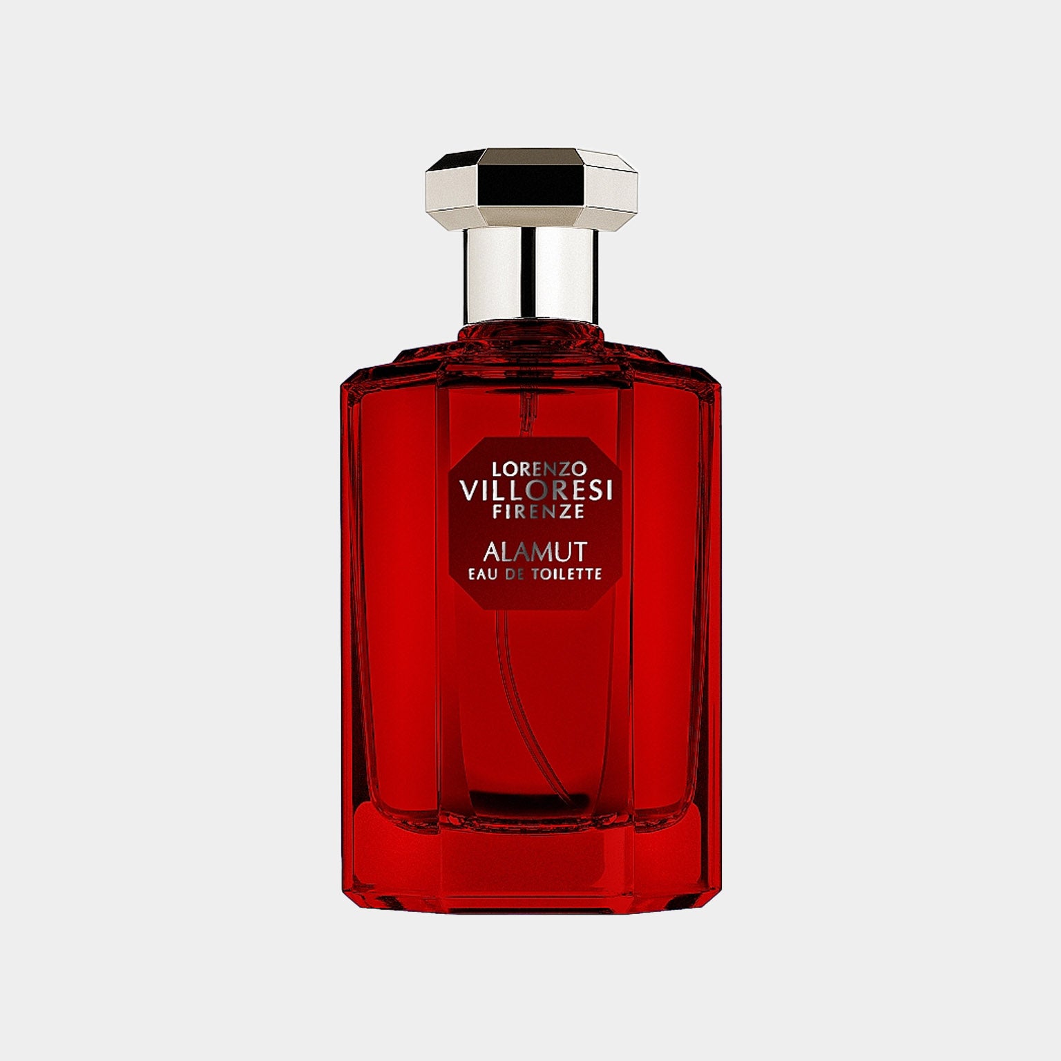 Lorenzo Villoresi Alamut EDT sample, verpakt in een elegante, rode flacon met een luxe dop. Deze geur vertegenwoordigt een unieke mix van verfijning en mysterie.