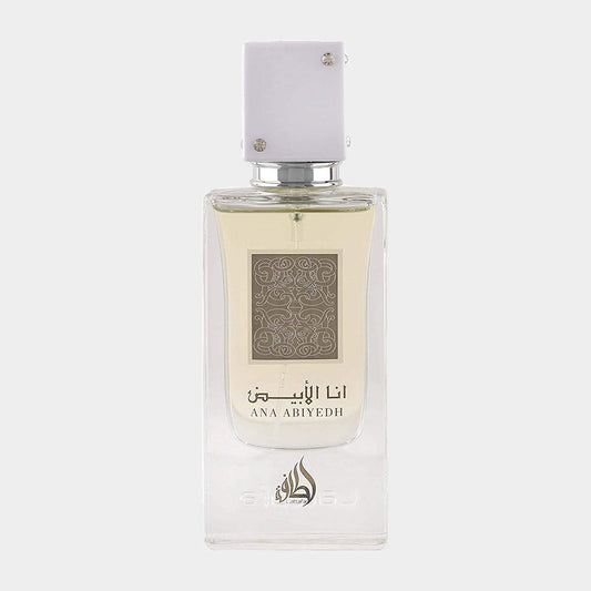 Lattafa Perfumes Ana Abiyedh full bottle, een elegante geur in een transparante flacon met een stijlvolle dop, perfect voor dagelijks gebruik.