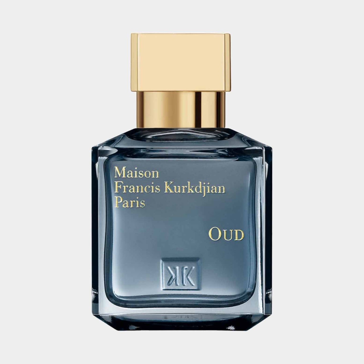 Sample van Maison Francis Kurkdjian Oud EDP, een luxe parfum met een verfijnde flacon en gouden dop.