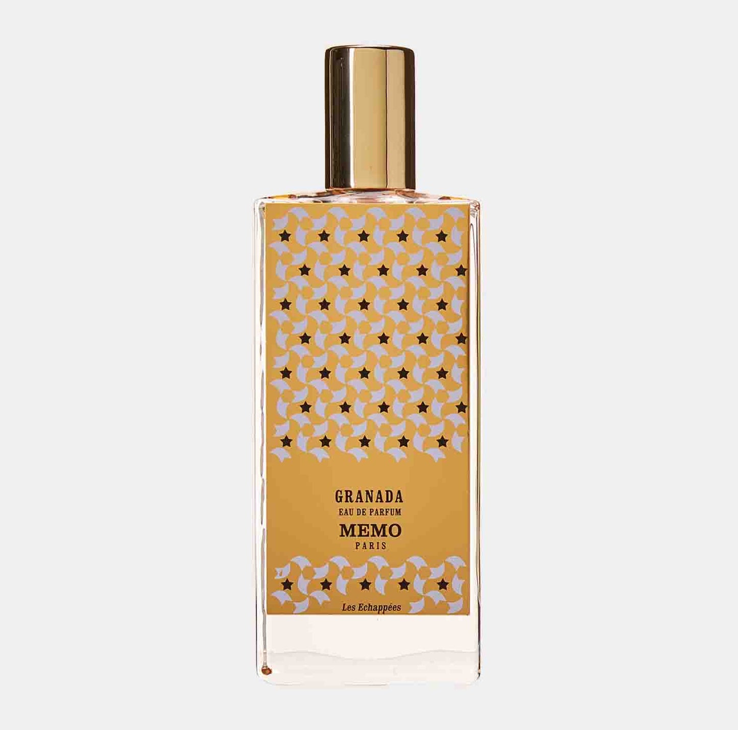Memo Paris Granada Sample is een elegante parfumflacon met een gouden etiket en een kleurrijk, bloemmotief. Deze geur vangt de essentie van Granada met een verfijnde uitstraling.