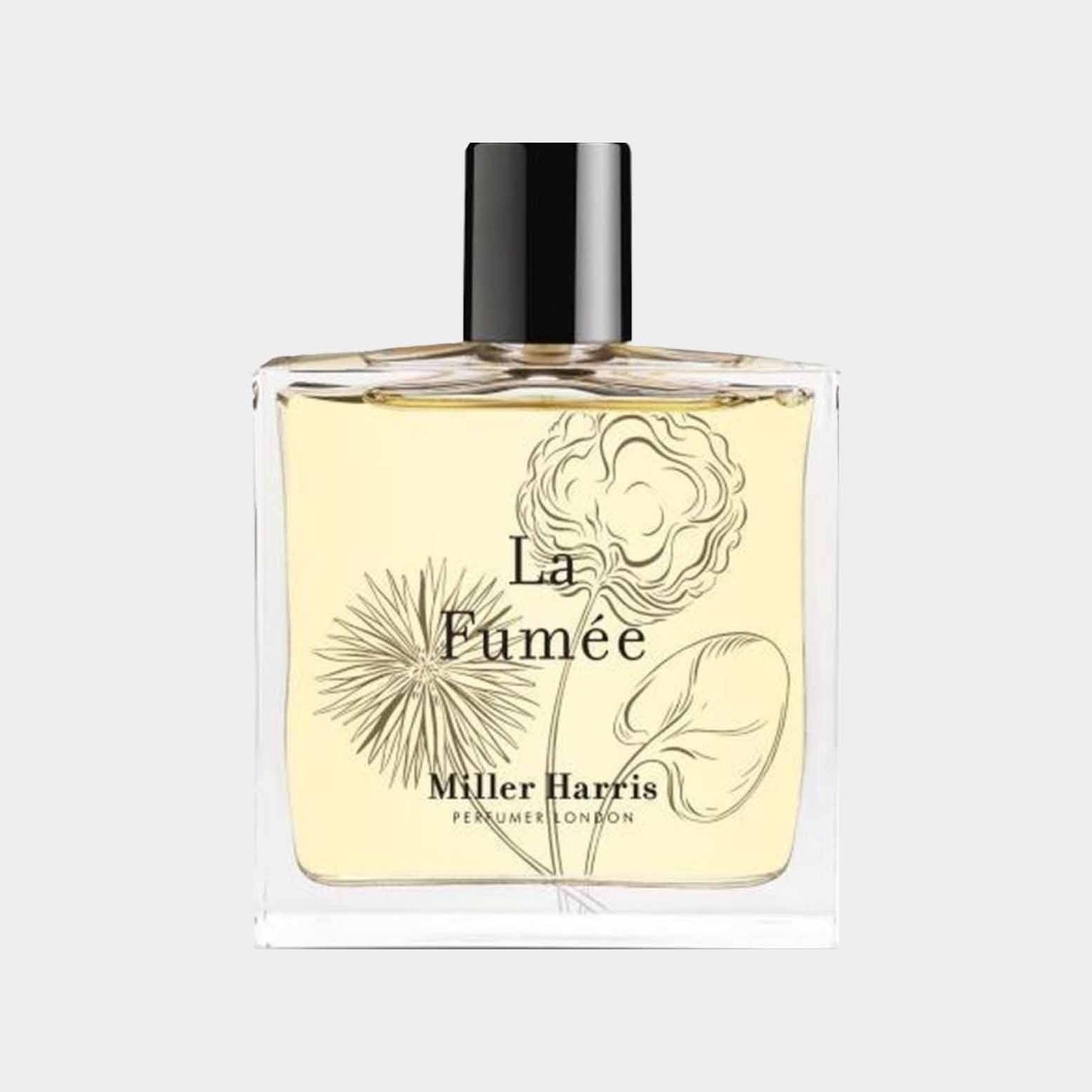 Sampleflacon van Miller Harris La Fumée, een elegante geur met botanische illustraties op de fles. Perfect voor een nieuwe geurervaring.