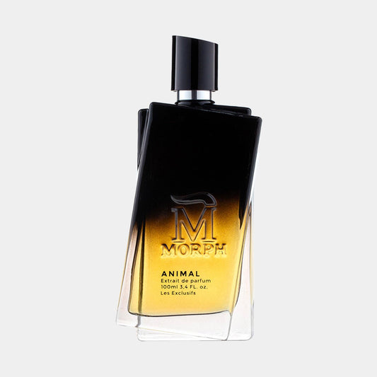 Morph Animal Sample, een luxe parfumfles met een elegante, afgeronde vorm en een donkere ombre kleur, inhoud 100 ml.