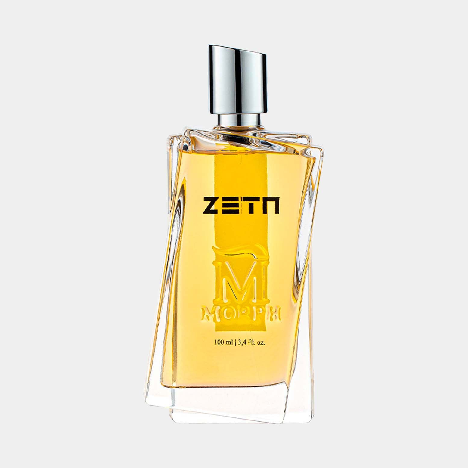 Morph Zeta Sample, een elegant parfum in een stijlvolle fles van 100 ml, met een unieke, moderne uitstraling.