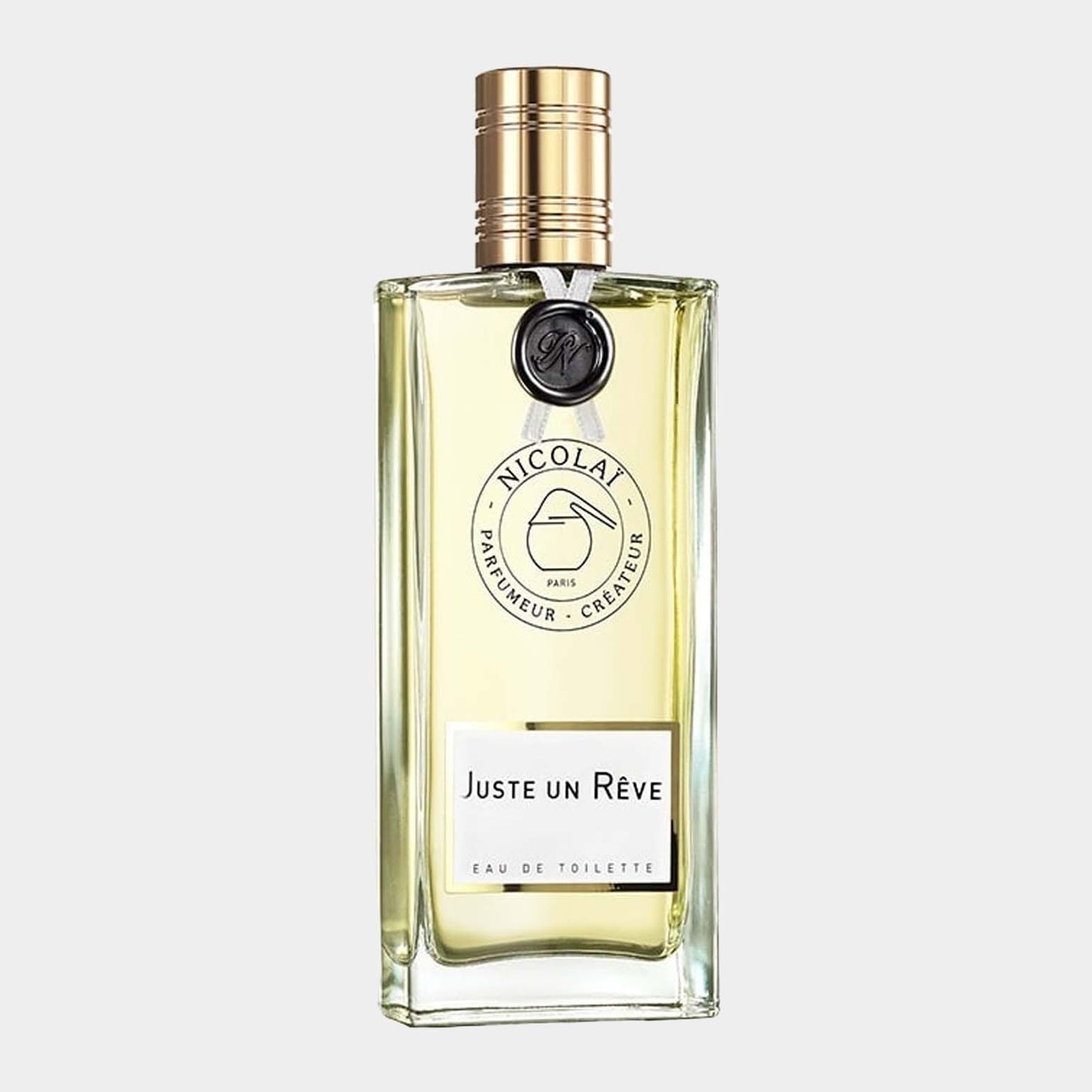 Nicolai Parfumeur Juste un rêve sample, een elegante flacon eau de toilette met een gouden dop en een verfijnd etiket.