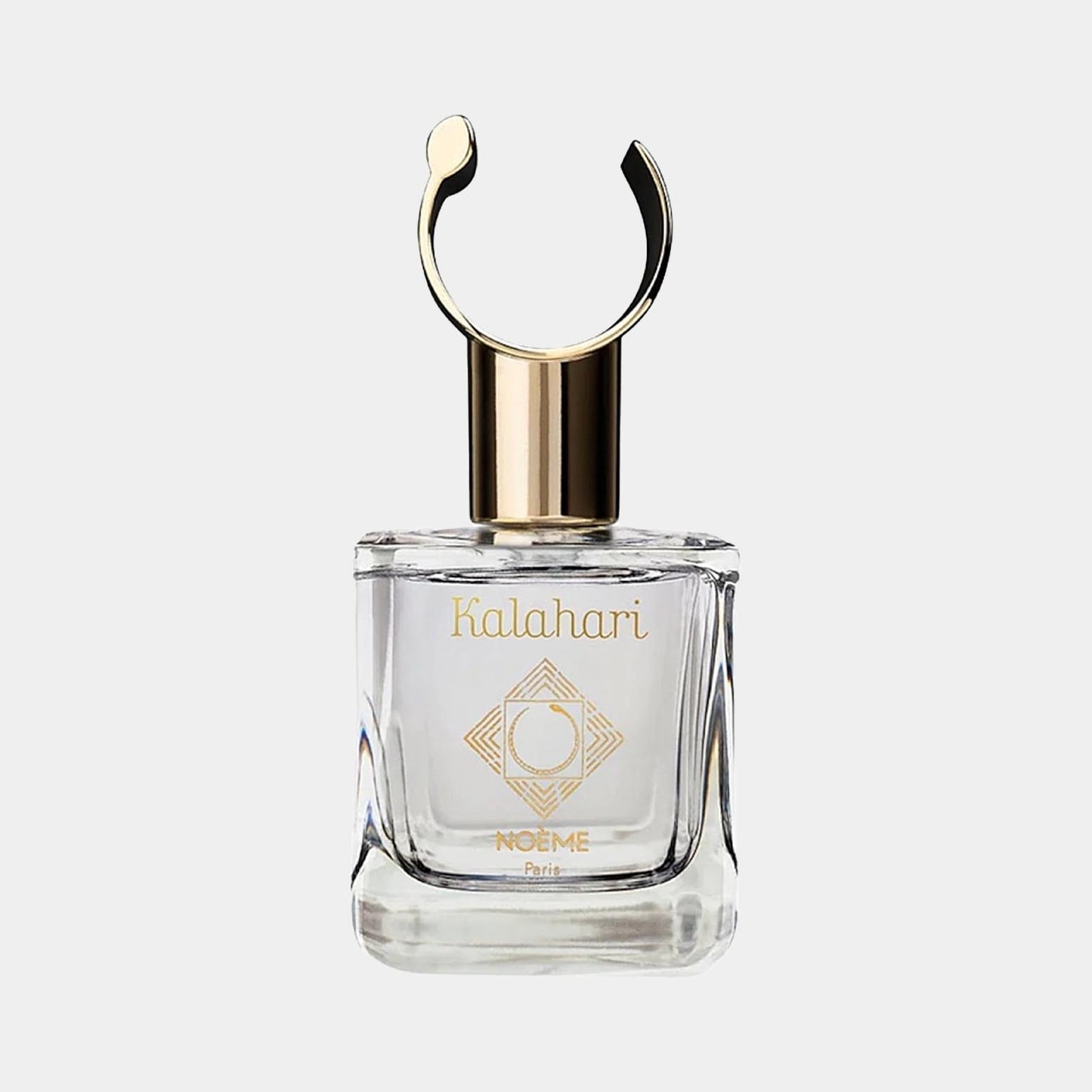 Noème Paris Kalahari Sample is a sleek parfumflesje met een gouden dop en een elegant ontwerp, ideaal voor diegenen die van luxe geuren houden.