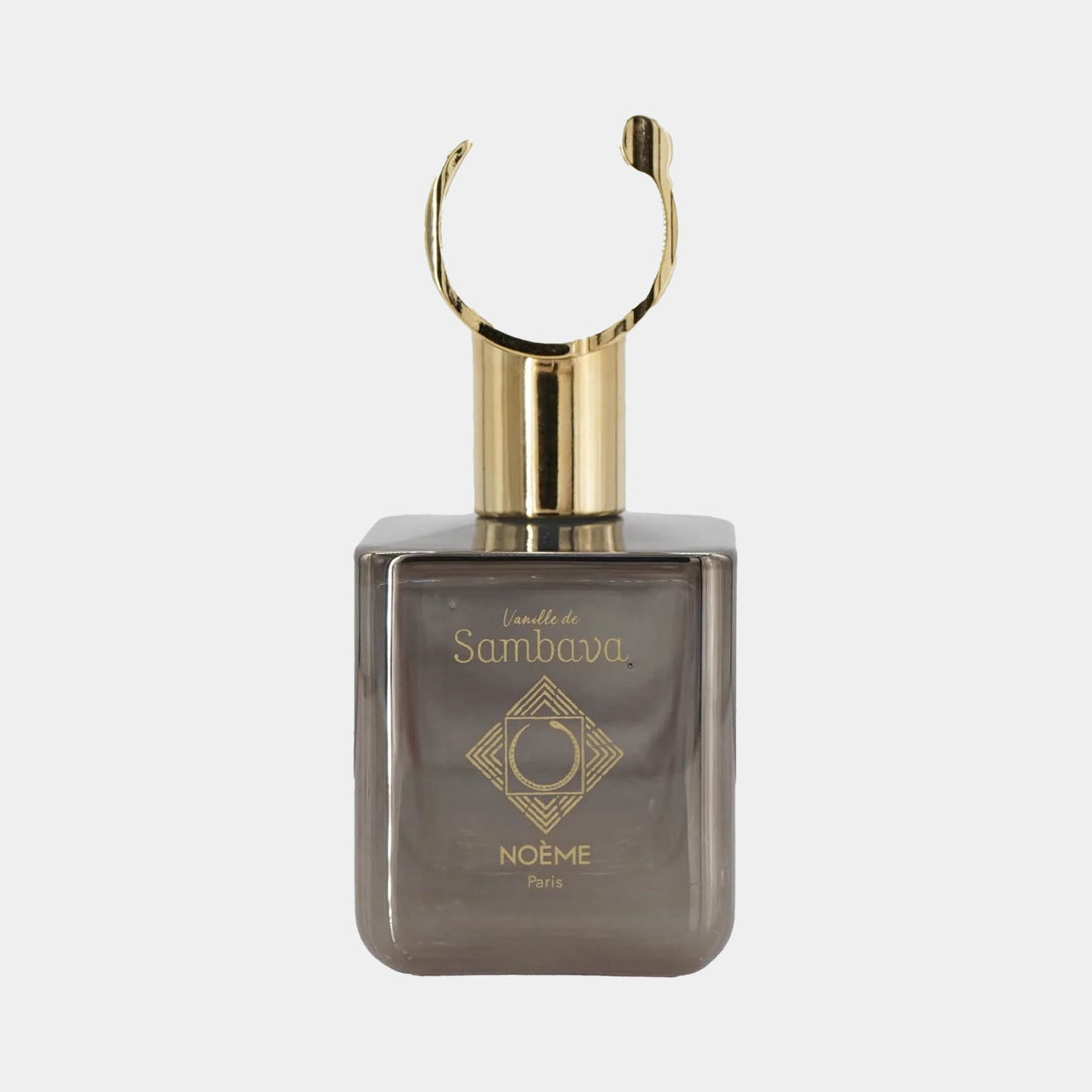 Een elegante flacon van Noème Paris Vanille de Sambava Sample met een gouden dop en een moderne, minimalistische uitstraling. Deze geur belooft een luxe geurervaring met vanille-noten.