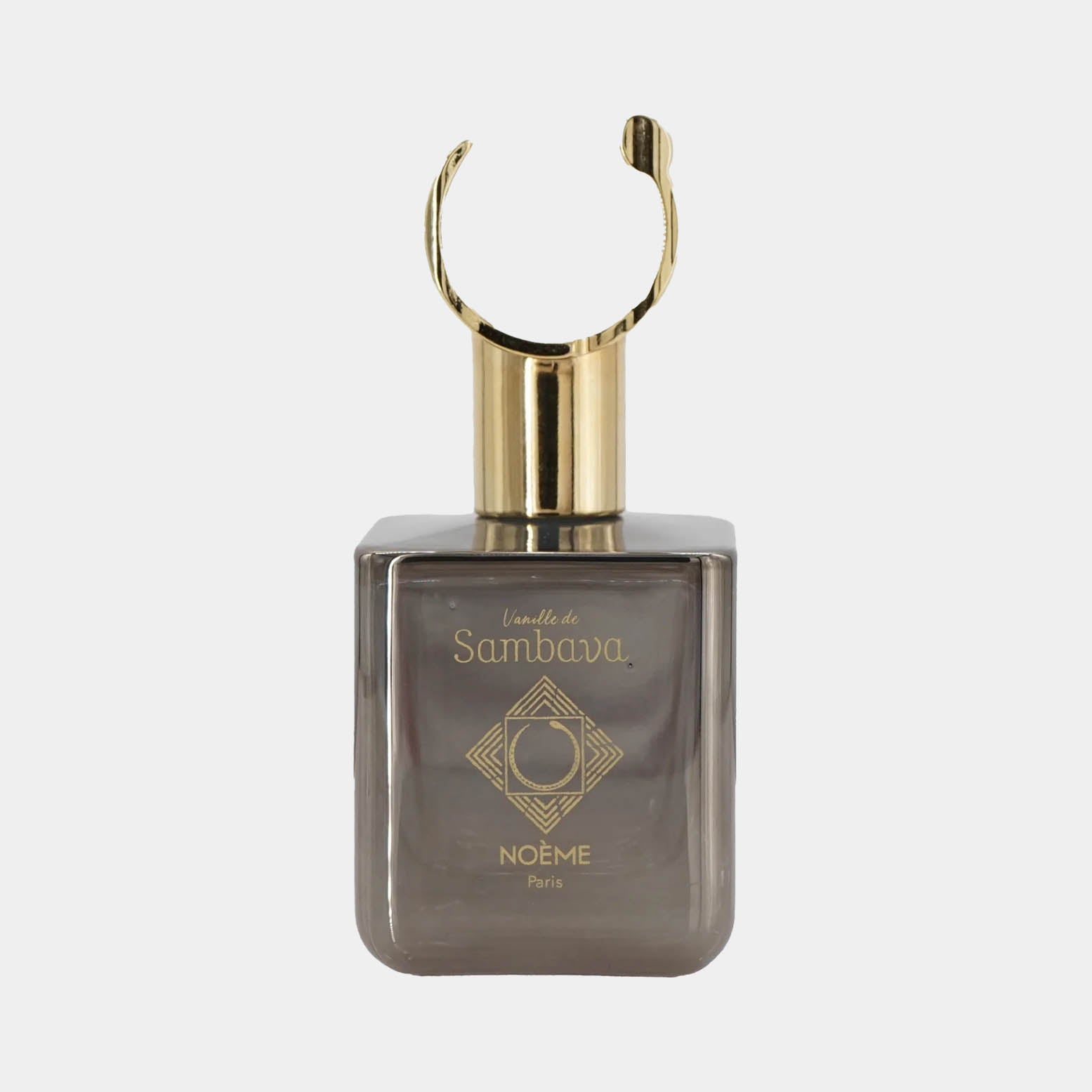 Een elegante flacon van Noème Paris Vanille de Sambava Sample met een gouden dop en een moderne, minimalistische uitstraling. Deze geur belooft een luxe geurervaring met vanille-noten.