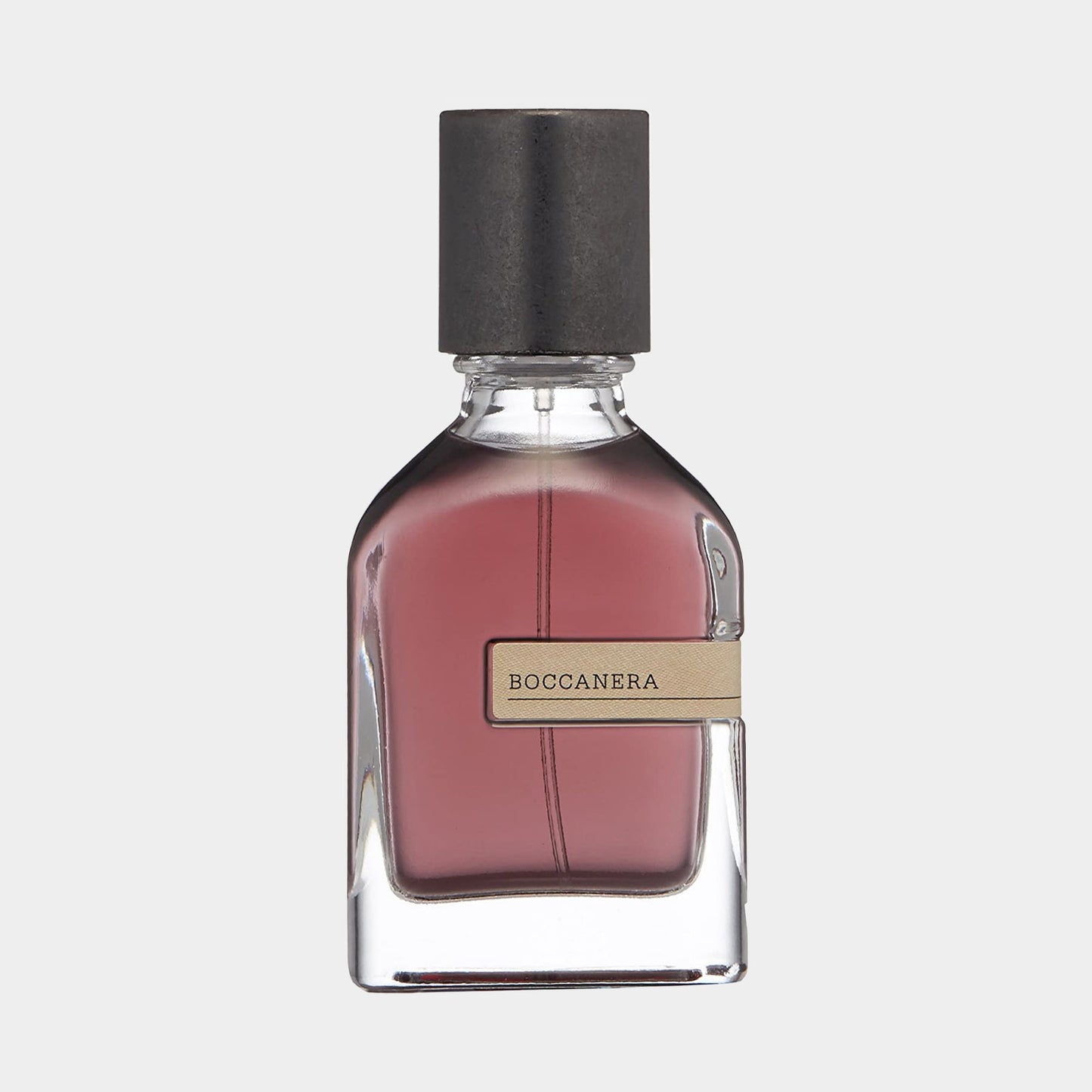 Orto Parisi Boccanera Sample, een elegante parfumfles met een diepgekleurde vloeistof en een kenmerkende matte dop, perfect voor geurensamples.