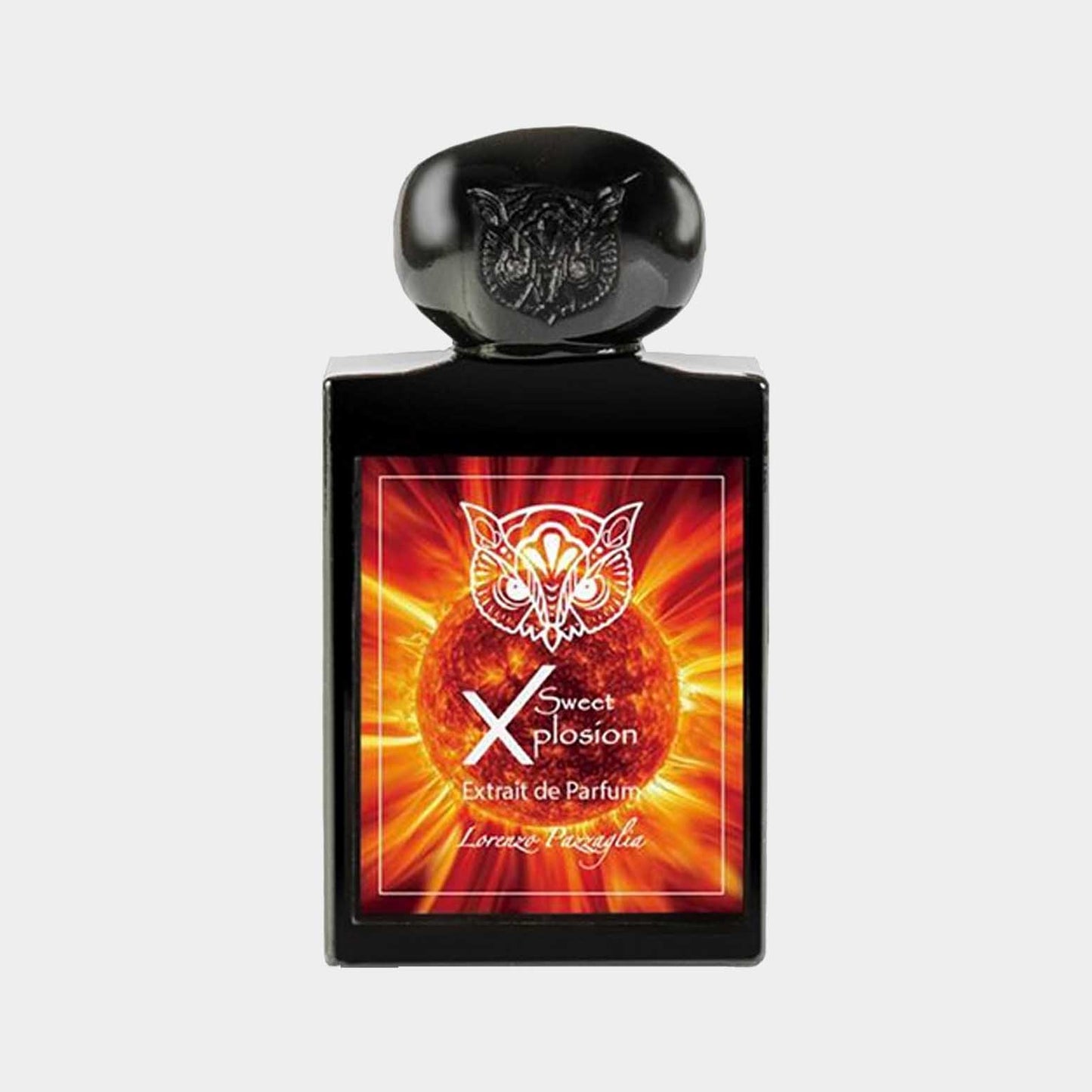 Flesje van Lorenzo Pazzaglia Sweet Xplosion Sample, met een opvallend design en een kleurrijke label dat de geur symboliseert.