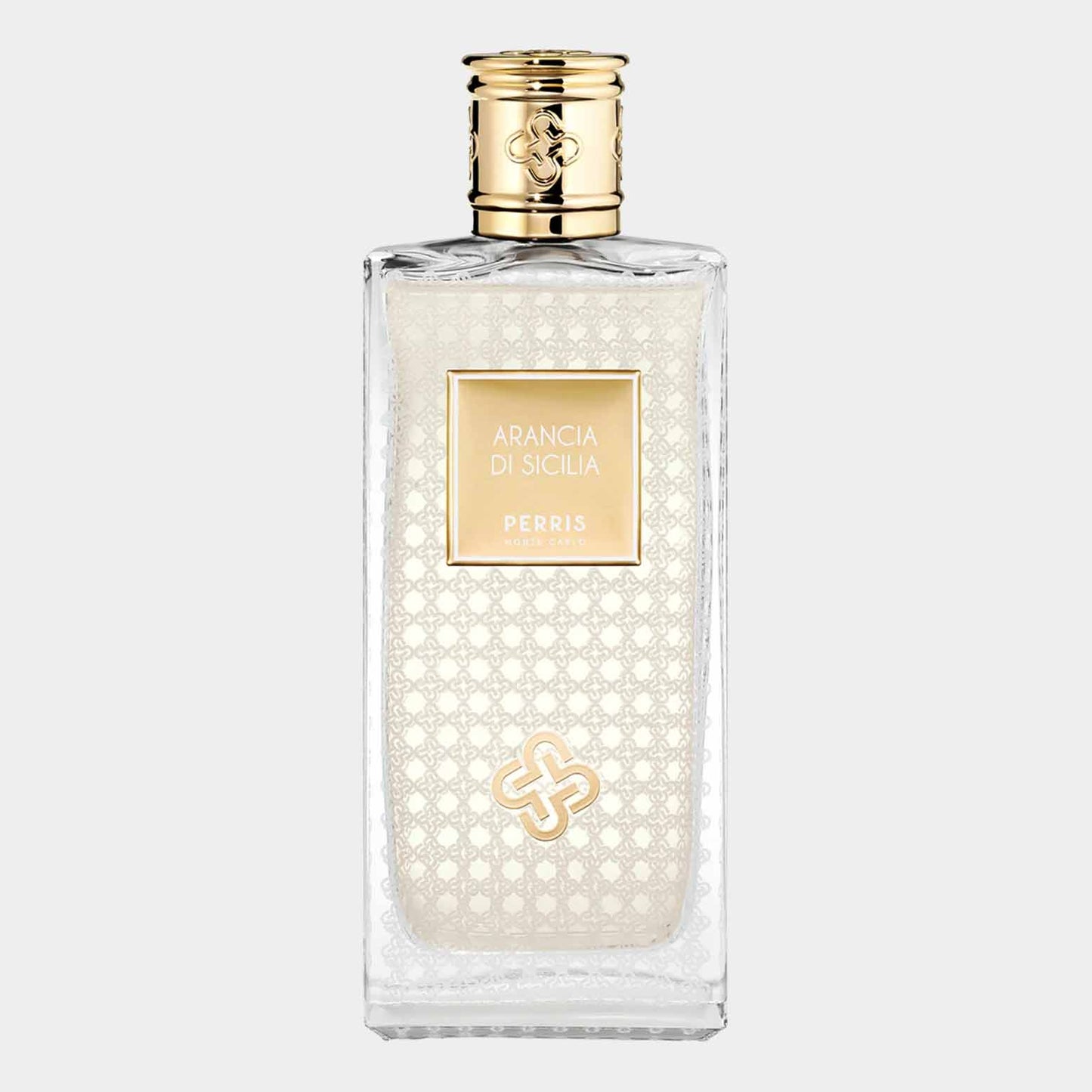 Klein sampleflesje van Perris Monte Carlo Arancia di Sicilia, een verfrissende geur met citrusnoten. De elegante glazen verpakking heeft een gouden dop en een verfijnd design.