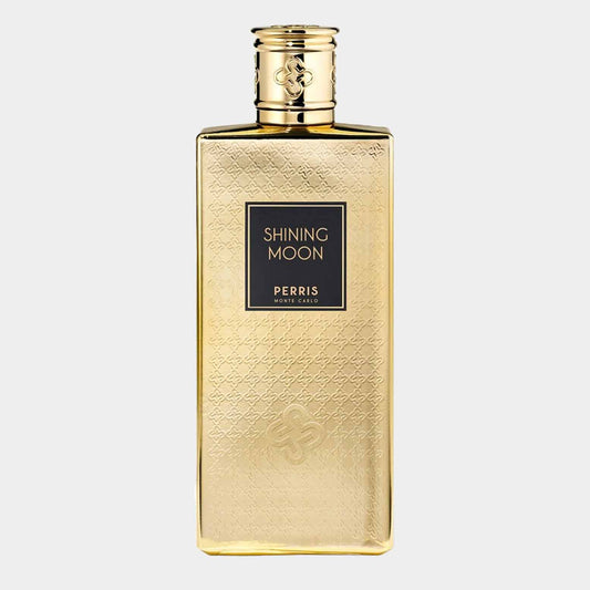 Perris Monte Carlo Shining Moon Sample in een elegante, gouden flacon met een luxe uitstraling.
