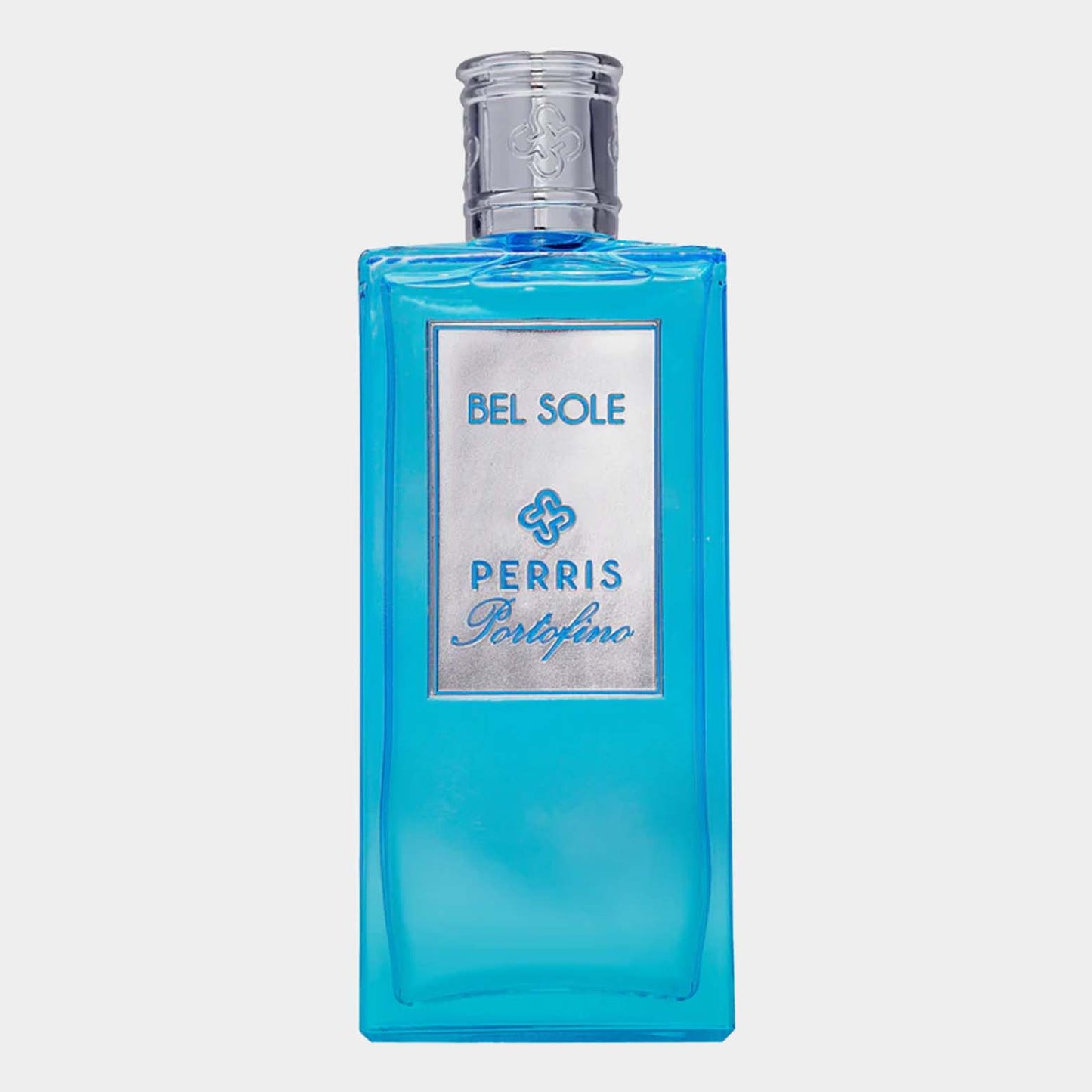 Perris Portofino Bel Sole Sample is een helderblauwe flacon met een elegante zilveren label, perfect voor het ontdekken van de frisse en zomerse geur.