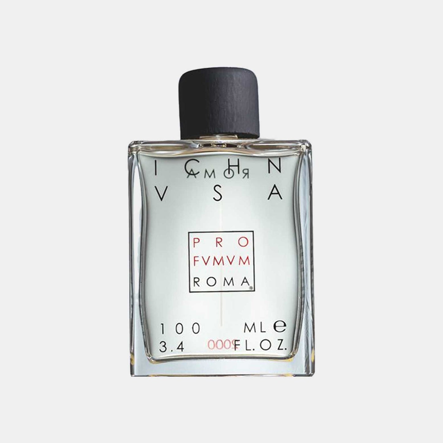 Profumum Roma Ichnusa sample is een elegante glazen parfumfles met een strakke, moderne uitstraling, gevuld met 100 ml geur.