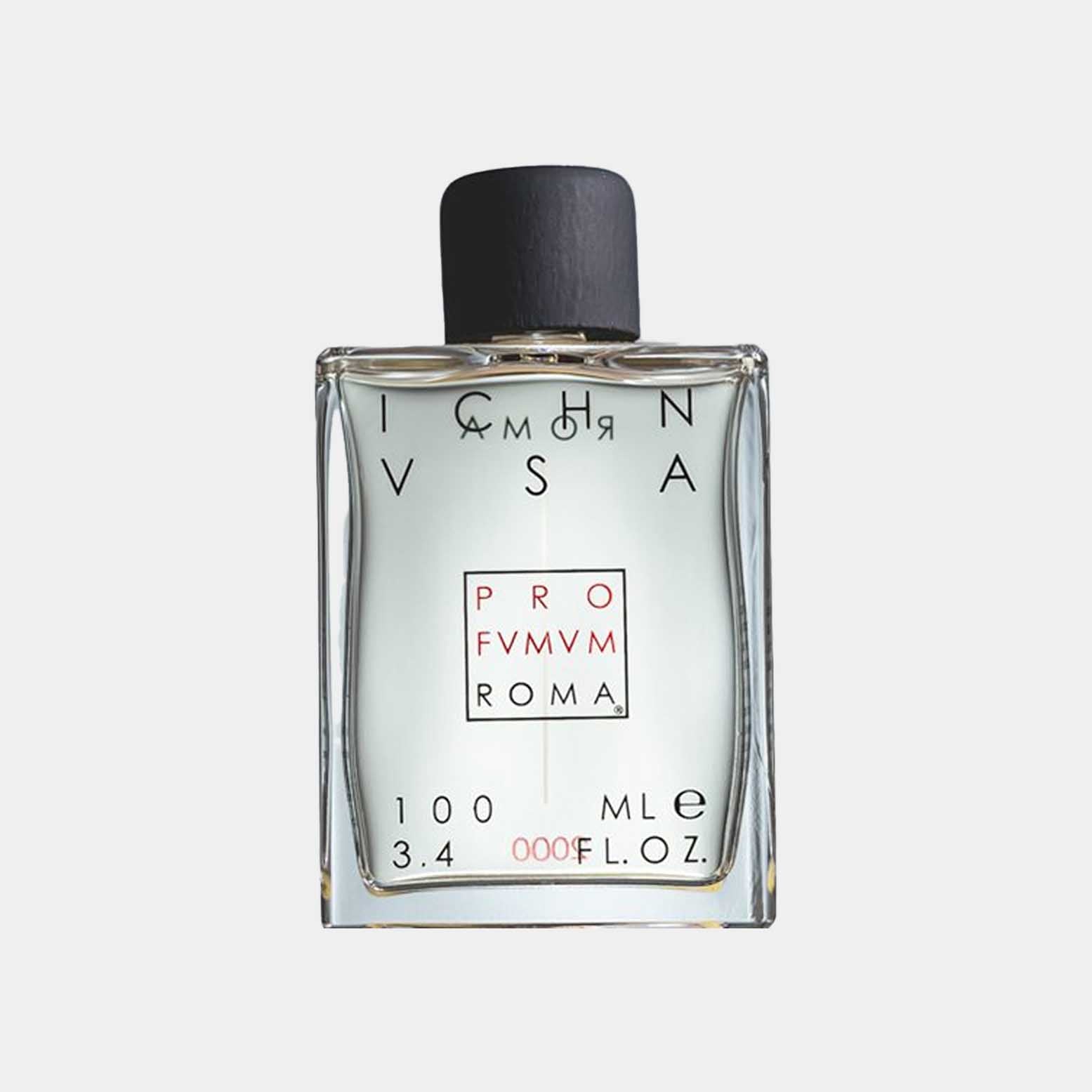 Profumum Roma Ichnusa full bottle van 100 ml, met een minimalistisch ontwerp en een zwarte dop.