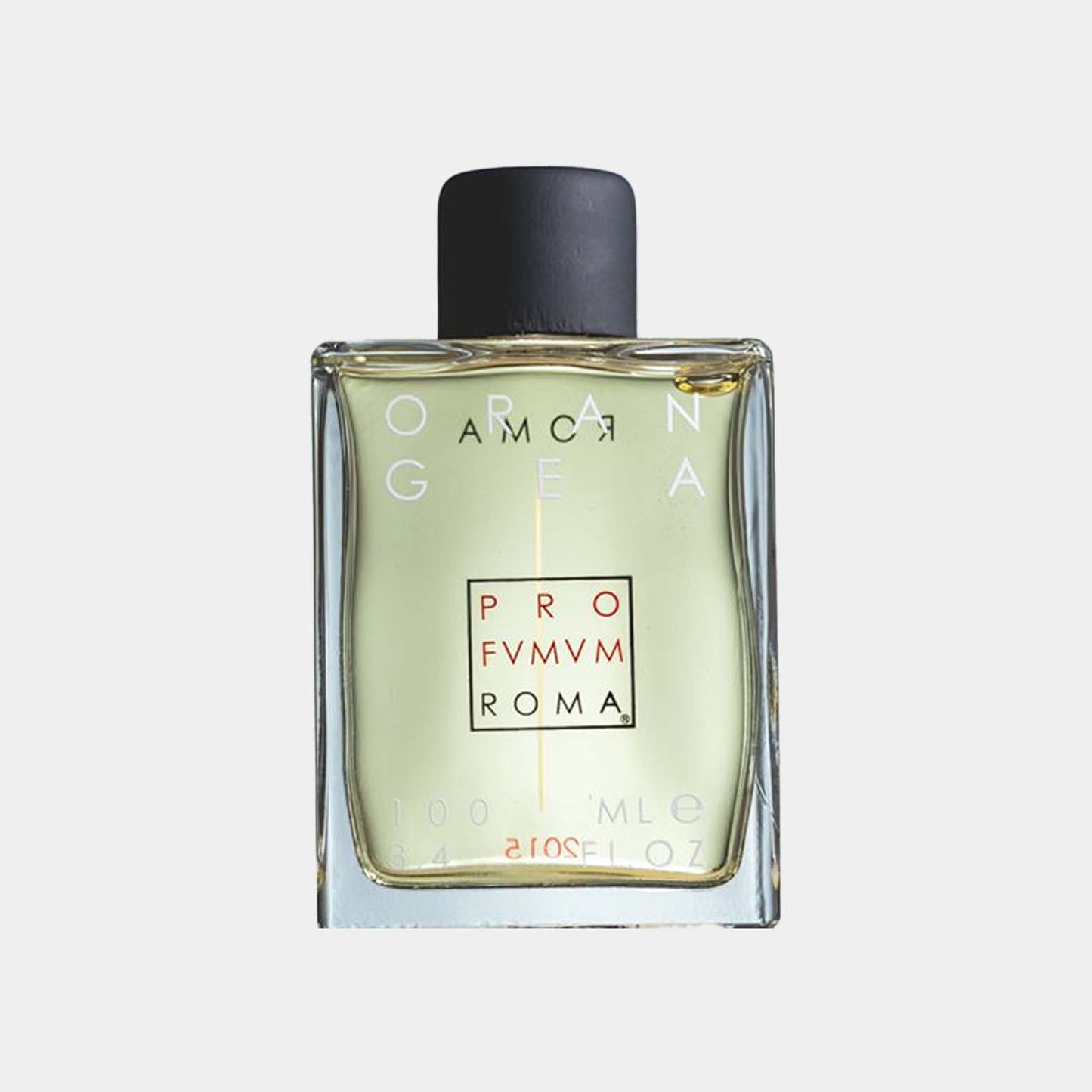 Alternatieve tekst: Profumum Roma Orangea sample in een elegante glazen fles van 100 ml met een zwarte dop, perfect voor sfeer en geurverkenning.
