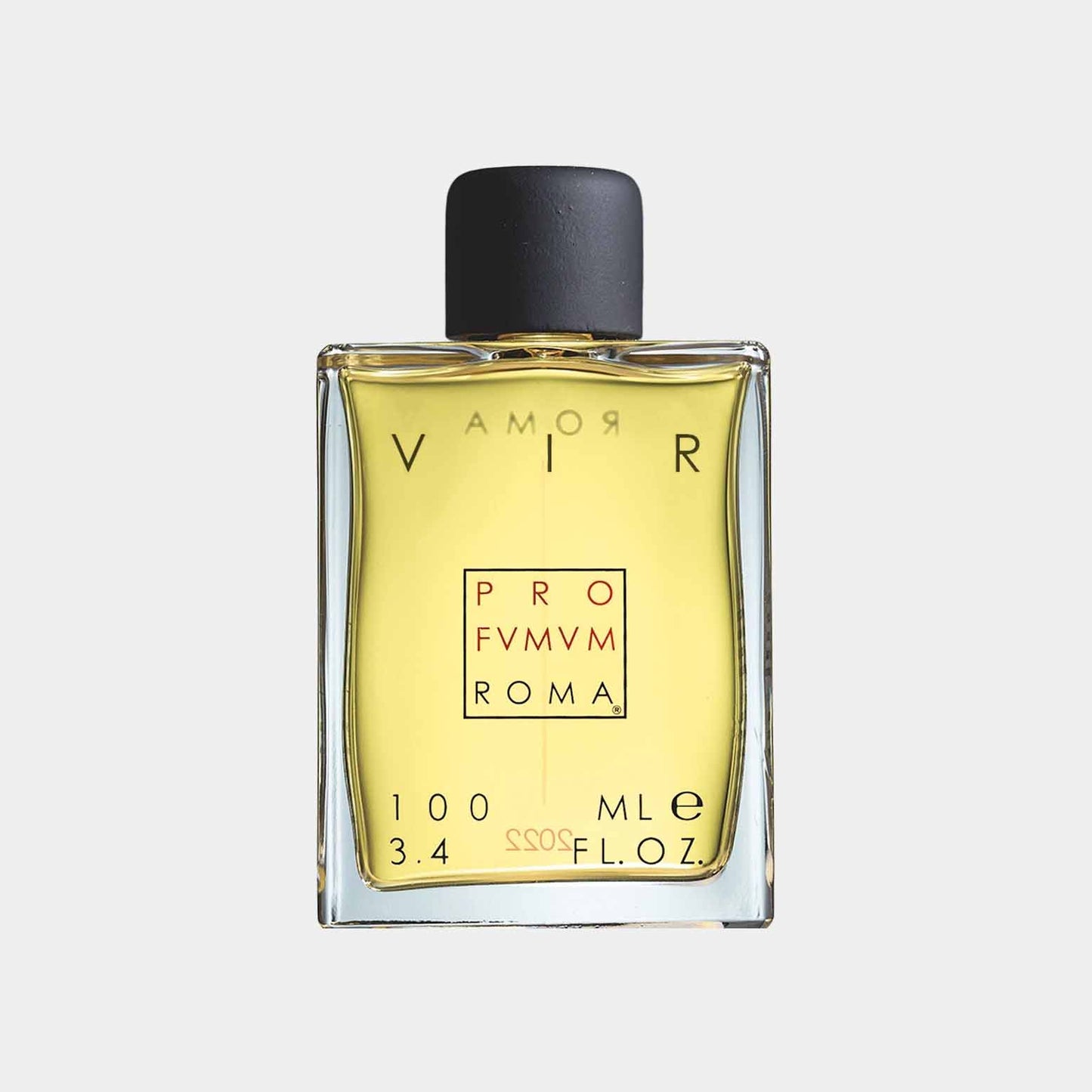 Profumum Roma Vir Sample - een elegante parfumfles van glas met een gouden vloeistof, perfect voor liefhebbers van unieke geuren.