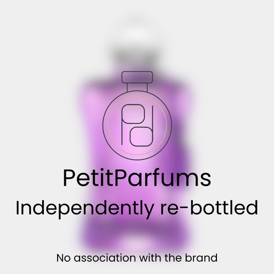 Palatine Sample van PetitParfums, onafhankelijk opnieuw verpakt. Het product wordt weergegeven met een paarse flacon en een gestileerd parfumflesje logo.