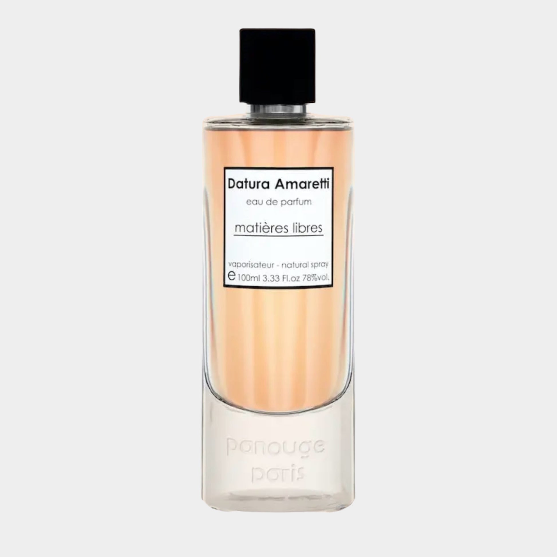 Panouge Paris Datura Amaretti vol glazen parfumfles van 100 ml, met een elegante en minimalistische uitstraling.