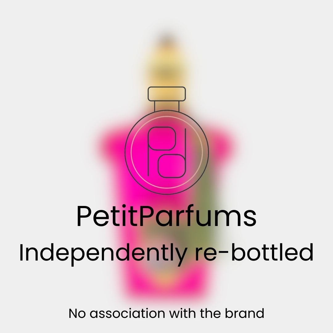 Een voorbeeldflesje van Casamorati Gran Ballo, opnieuw gebotteld door PetitParfums. Het ontwerp is kleurrijk en elegant, ideaal voor liefhebbers van luxe parfums.