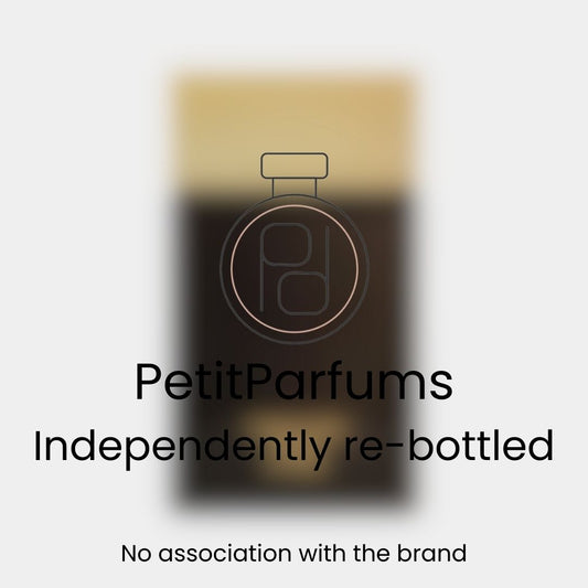 Een sample van de Noir Extreme EDP, onafhankelijk herschikt door PetitParfums. De verpakking heeft een elegante, donkere uitstraling met een eenvoudige illustratie van een parfumfles.