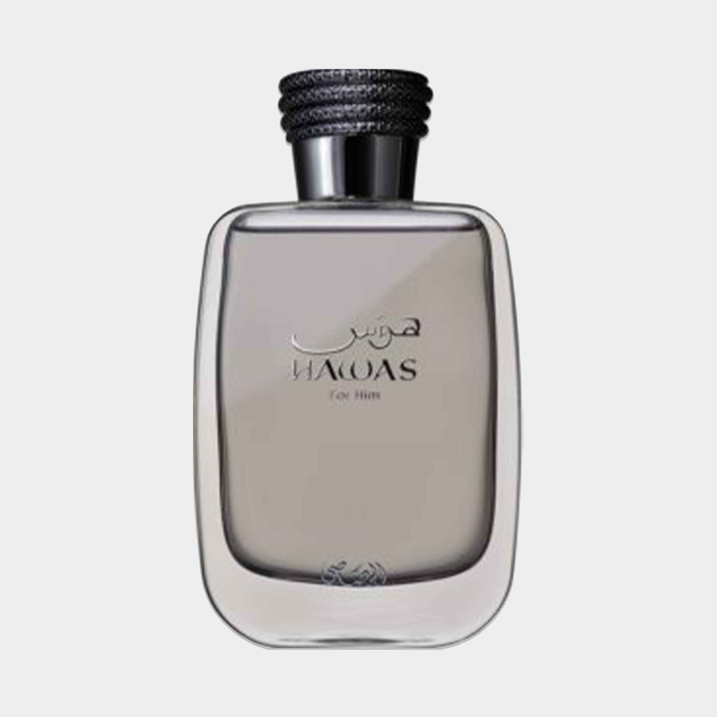 Full-size fles van Rasasi Hawas for Him, een elegante geur met een strakke, moderne uitstraling en een onderscheidende vormgeving.