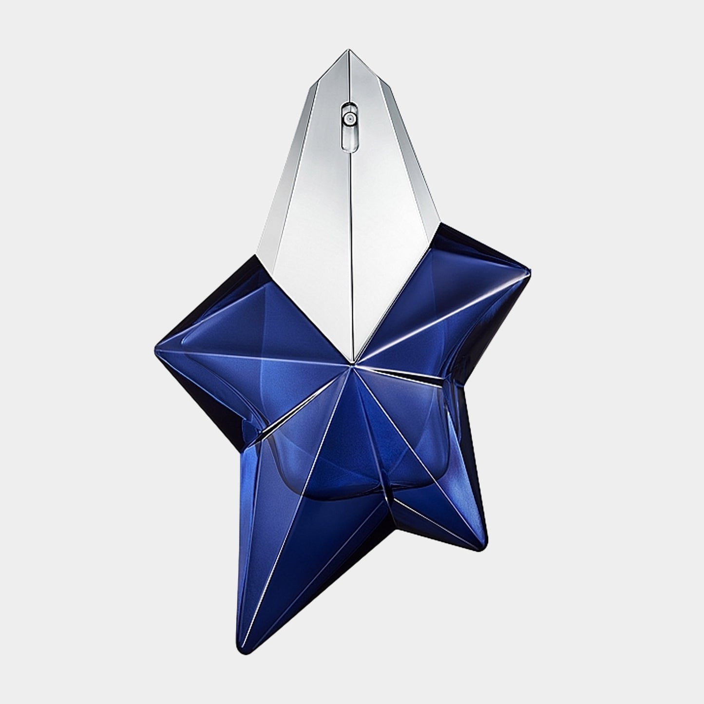 Thierry Mugler Angel Elixir parfumfles in de vorm van een ster, met een glanzende, blauw-witte afwerking en een moderne uitstraling.