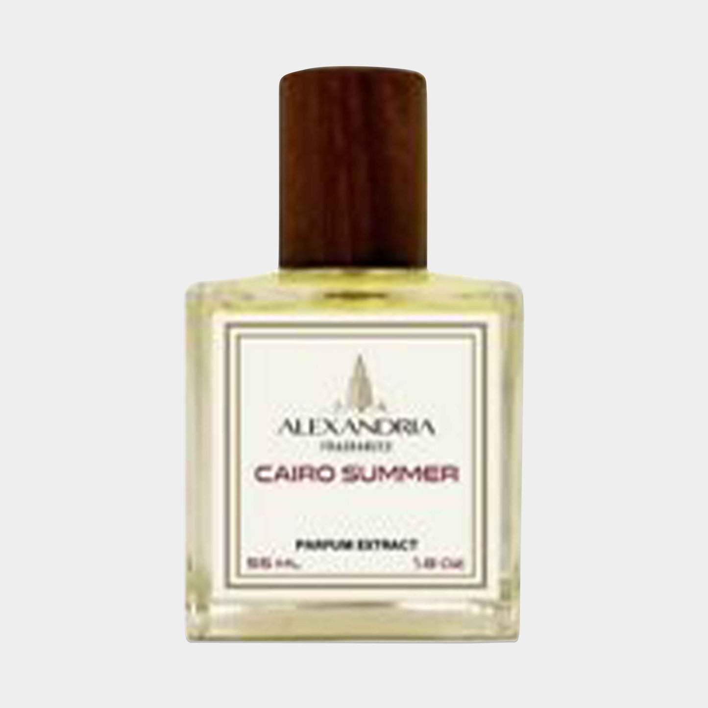 Flesje van de Alexandria Fragrances Cairo Summer Sample, met een houten dop en een label dat de parfumextract inhoud van 55 ml aangeeft.