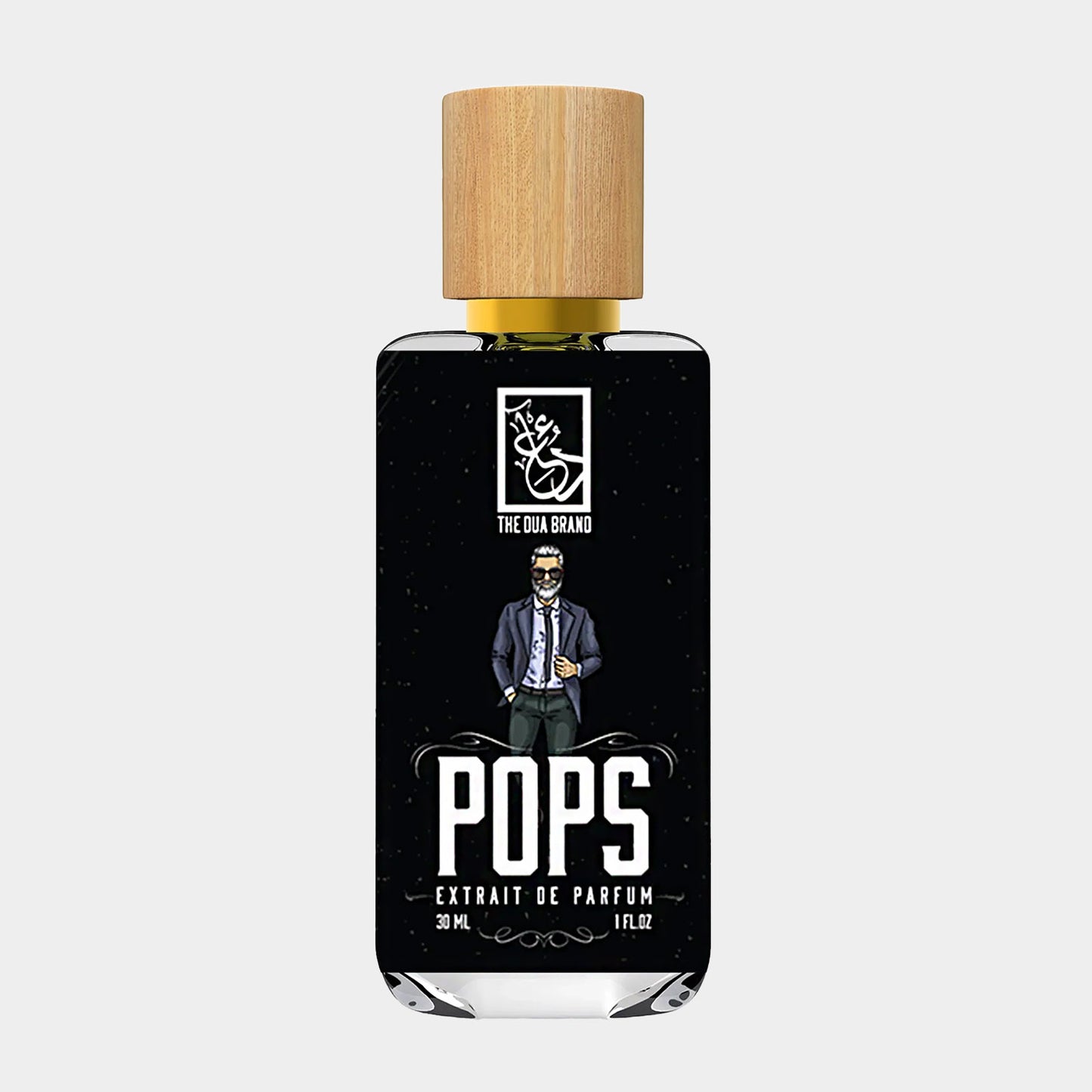 Dua Pops Sample - Een luxe geur in een 30 ml fles met een stijlvolle ontwerpen van een man in een pak. Perfect voor liefhebbers van exclusieve parfums.