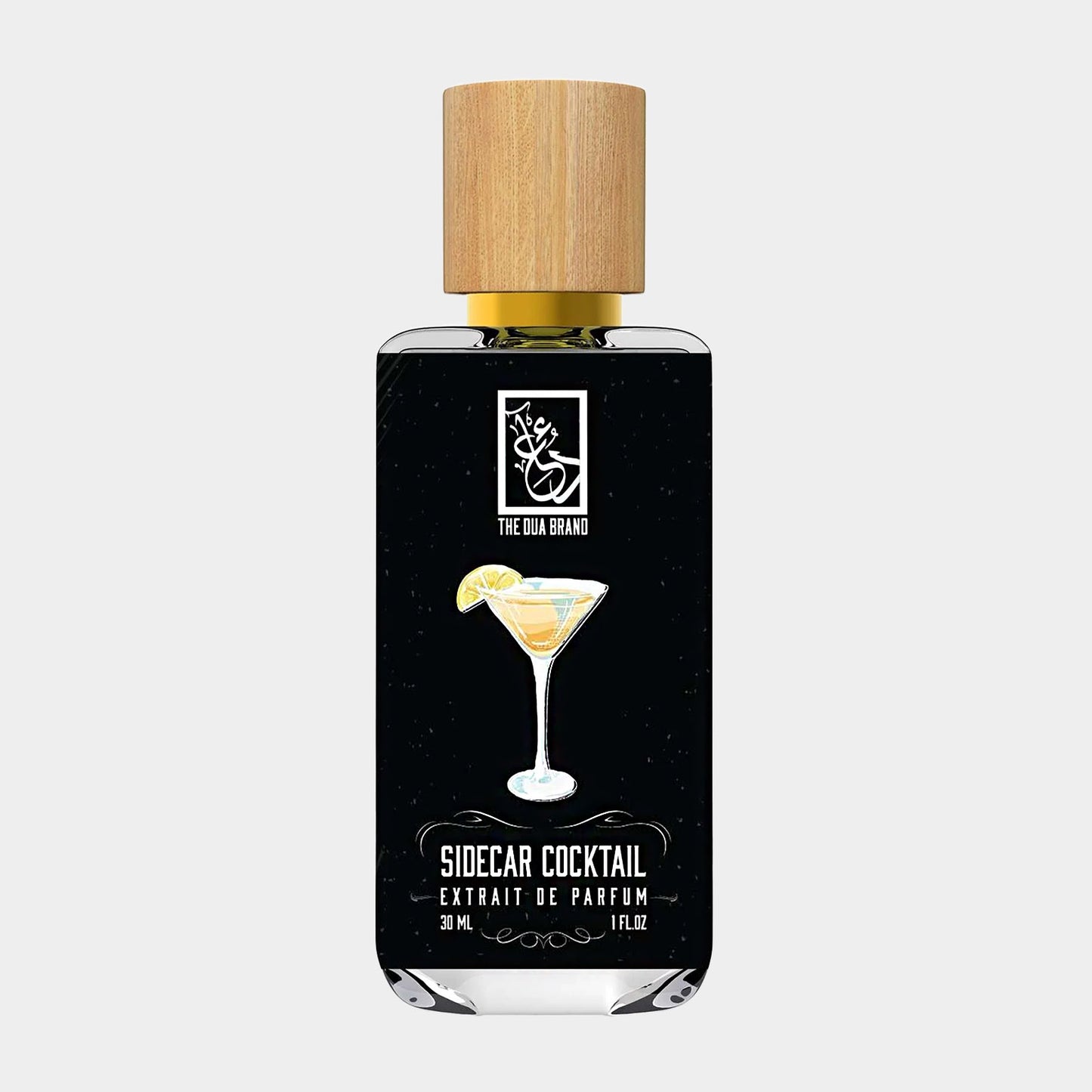 Dua Sidecar Cocktail Sample in een stijlvolle fles van 30 ml, met een houten dop en een groene cocktailillustratie op de voorkant.