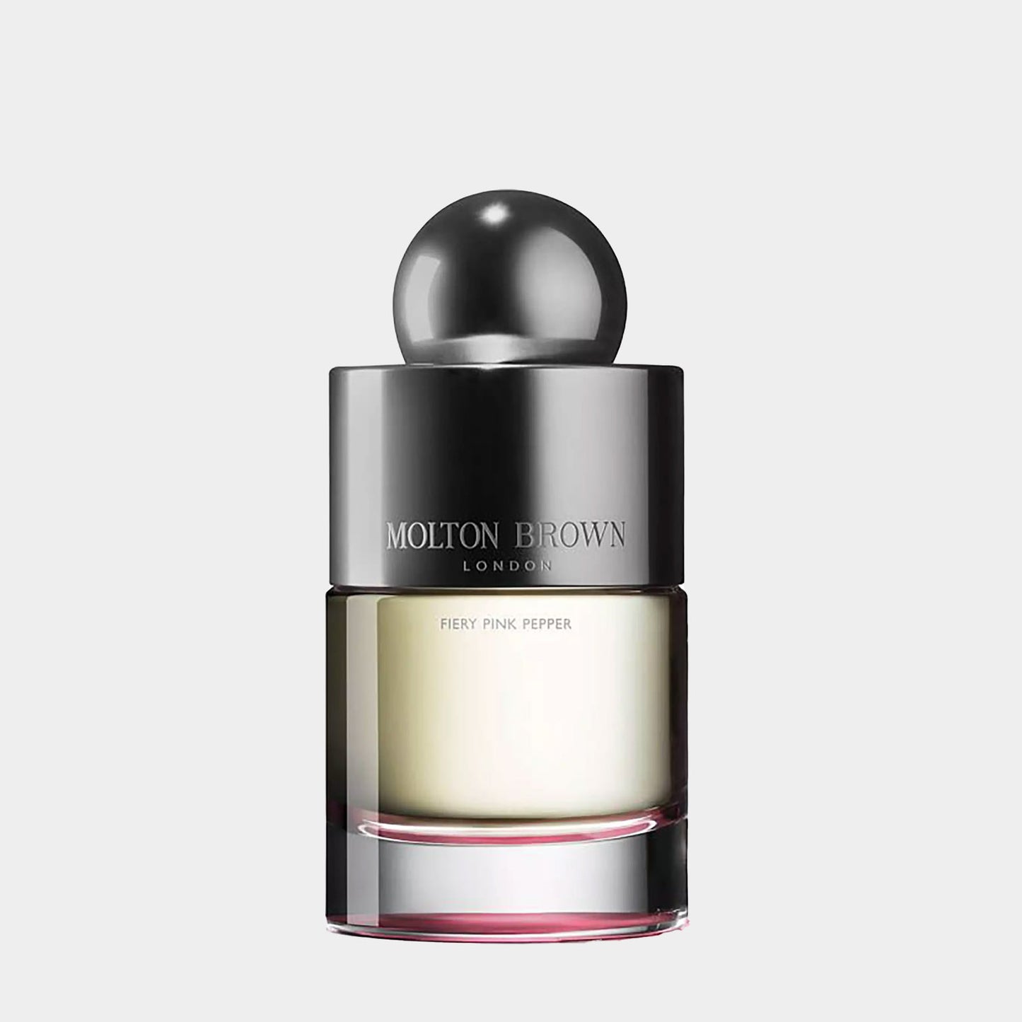 Molton Brown Fiery Pink Pepper EDT Sample in een elegant flacon met een moderne uitstraling. De geur belooft een kruidige en verfrissende ervaring.