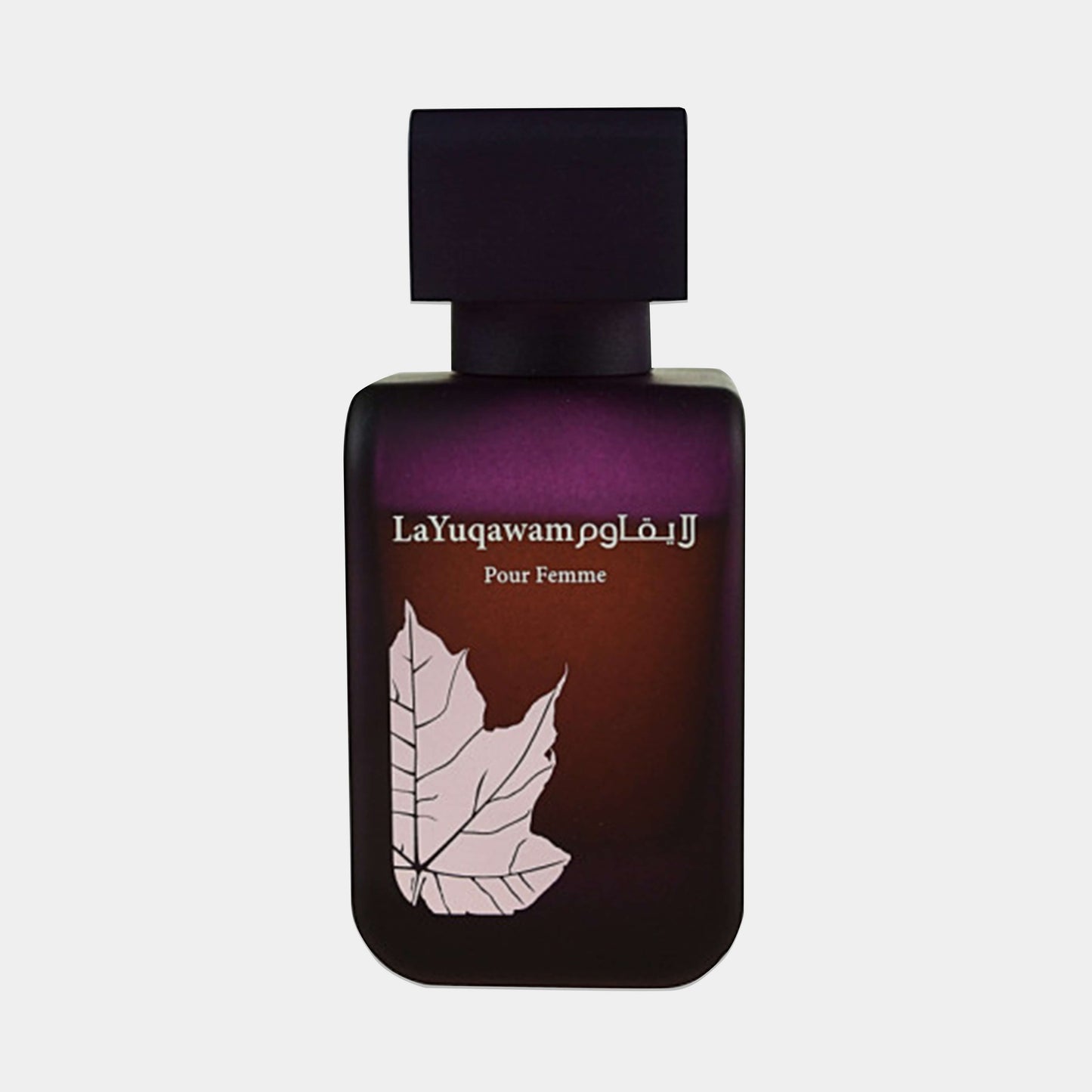 Rasasi La Yuqawam Pour Femme Sample, een elegant parfum in een verfijnde flacon met een opvallend bladerenontwerp, ideaal voor vrouwen die op zoek zijn naar een luxe geurervaring.