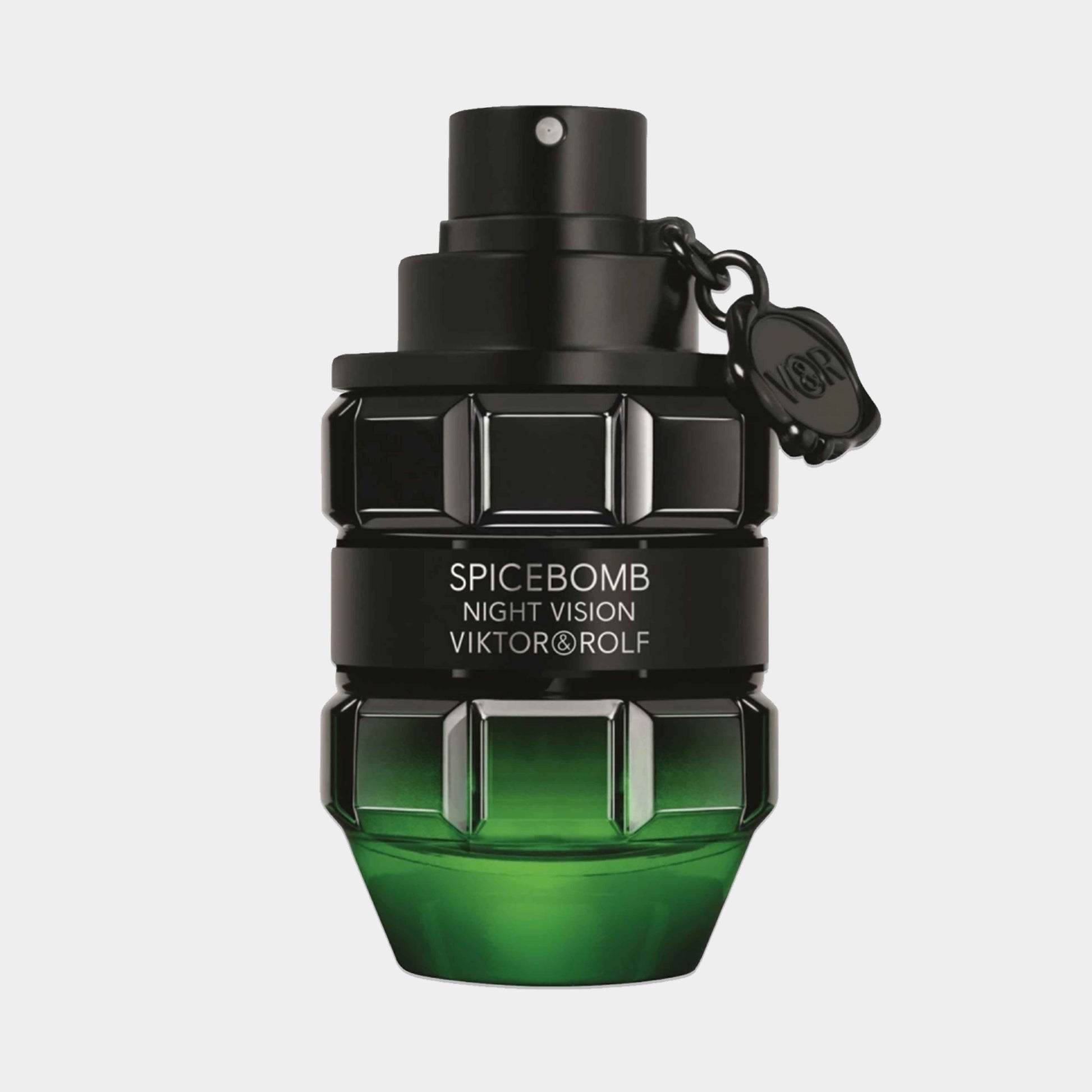 Viktor & Rolf Spicebomb Night Vision EDP Sample in een elegante, groene flacon met zwart detail, perfect voor een krachtige en verleidelijke geurervaring.