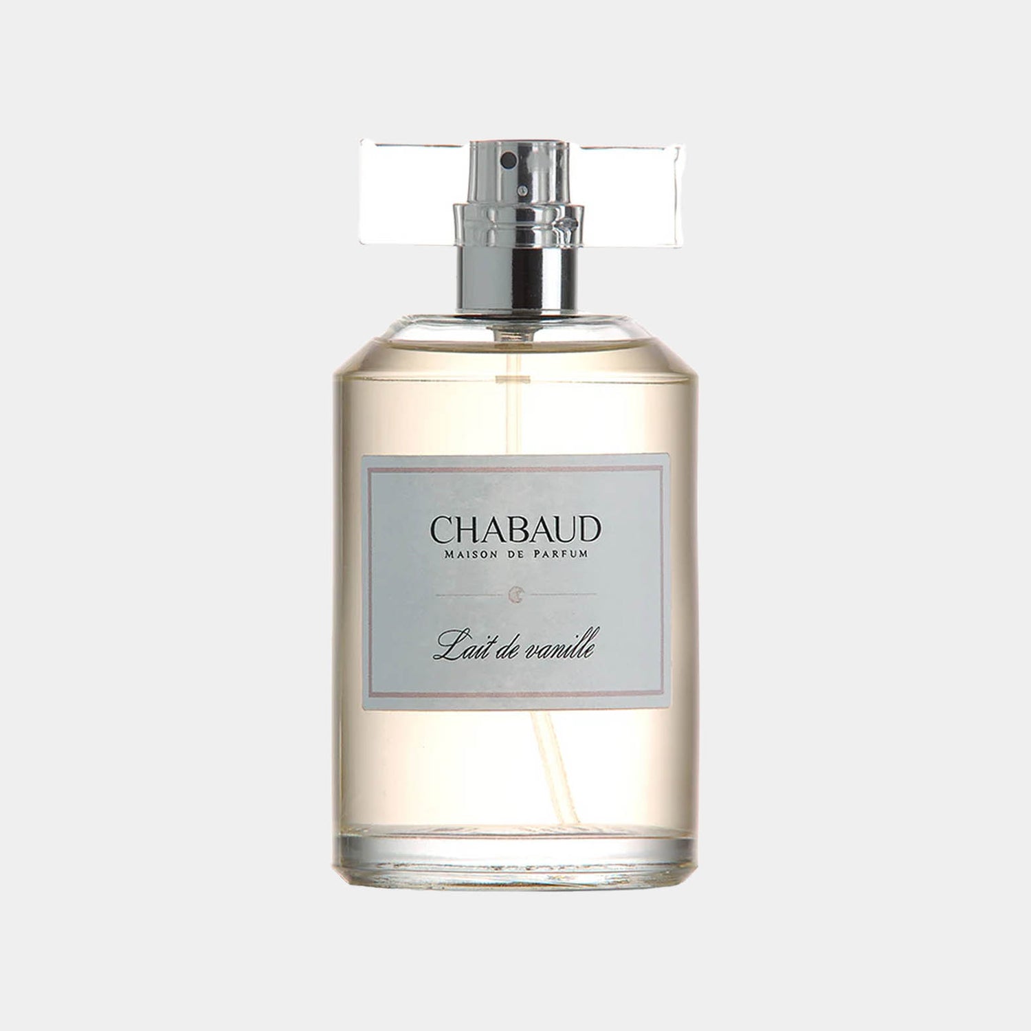 Een sample van Chabaud Maison de Parfum Lait de Vanille EDT, verpakt in een elegante glazen fles met een minimalistisch ontwerp. De geur belooft een romige en zoete vanille-ervaring.