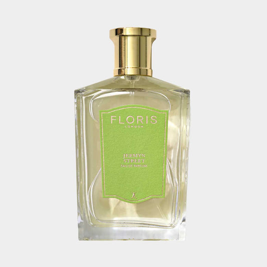 Floris London Jermyn Street volle fles parfum met een elegant ontwerp en frisse groene accenten.