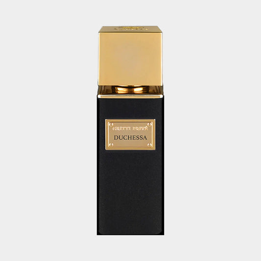 Monsterflesje van Gritti Duchessa EXDP met een elegante gouden dop en een zwart flacon, perfect voor een luxe geurervaring.