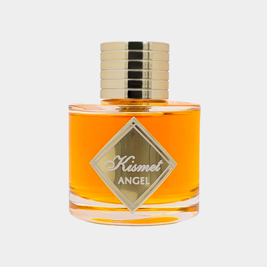 Maison Alhambra Kismet Angel full bottle met een karakteristiek ontwerp, gevuld met een warme, amberkleurige parfum.