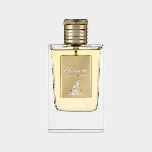 Maison Alhambra Kismet For Women, een elegante volle parfumfles met een gouden dop, perfect voor dagelijkse luxe.