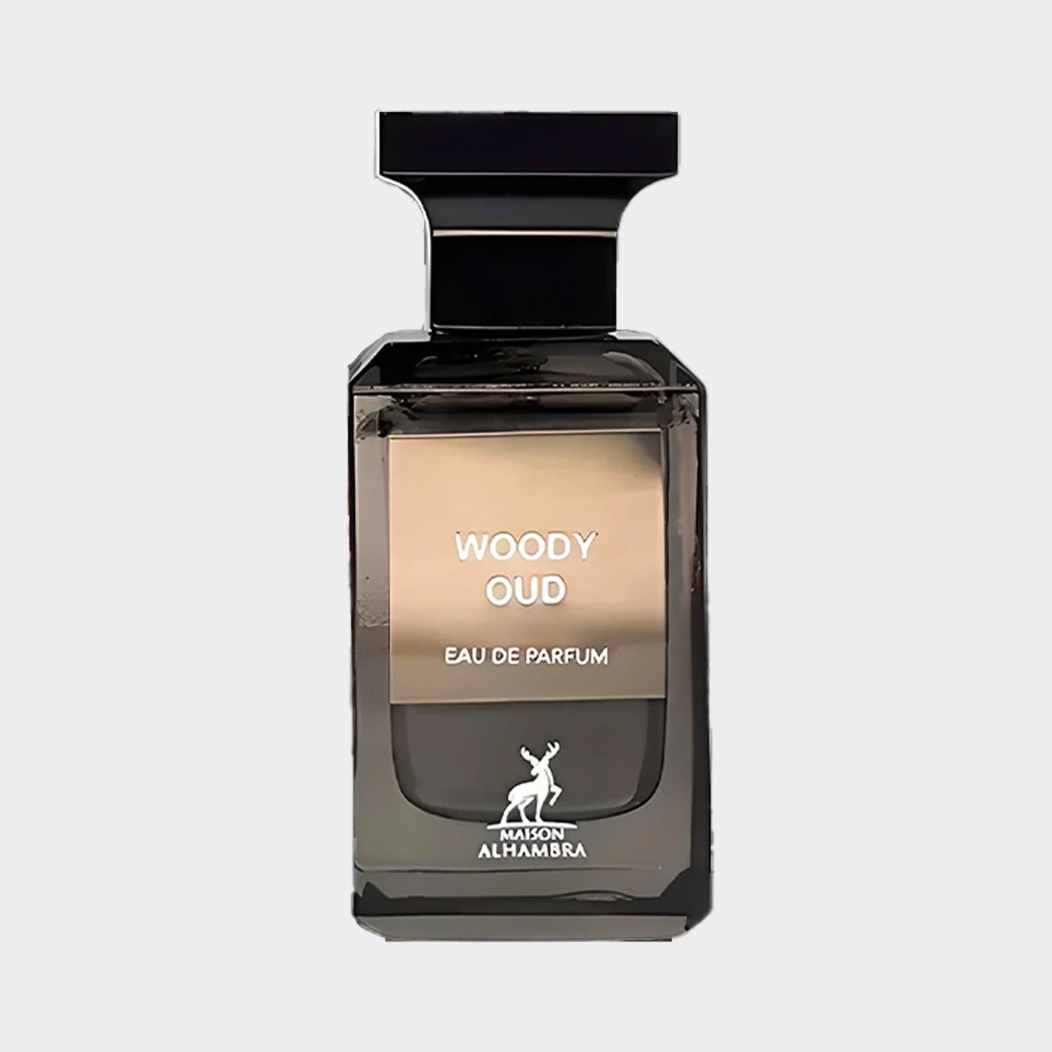 Maison Alhambra Woody Oud Sample is een elegant parfum in een verfijnde fles, met een luxe uitstraling en een diepere geurbeleving.