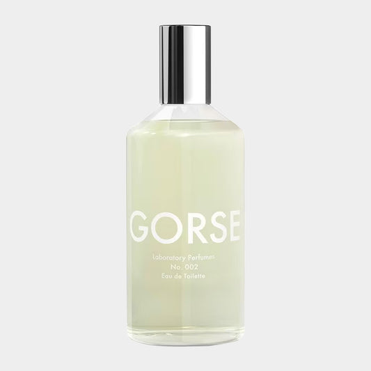 Een flesje van 50 ml Laboratory Perfumes Gorse Sample, een frisse eau de toilette met een heldere en bloemige geur. Het minimalistische ontwerp benadrukt de elegantie van de parfum.